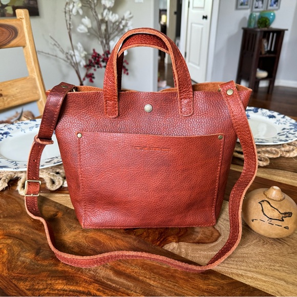 Portland Leather Handbags - CINNAMON BEAR Portland Leather Mini Zipper Crossbody Tote Bag Neutral Purse NEW